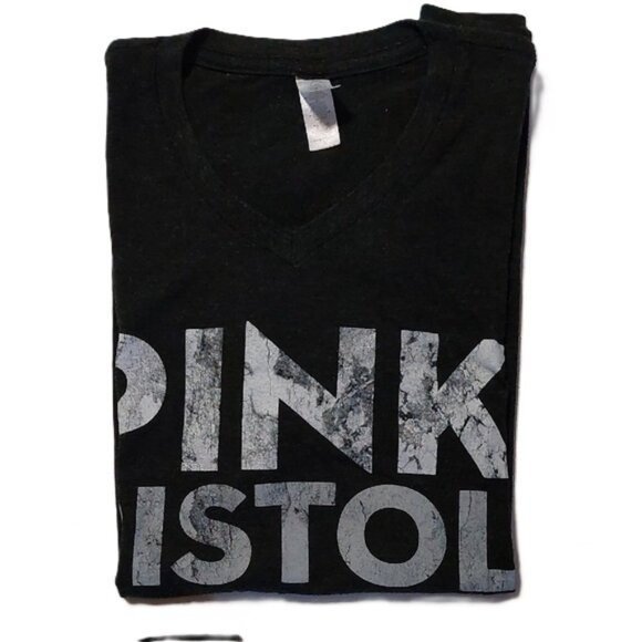 Graphic PIMATEE Pima Cotton V-Neck Short Sleeve T-shirt Top, "PINK PISTOL", M - Picture 6 of 15